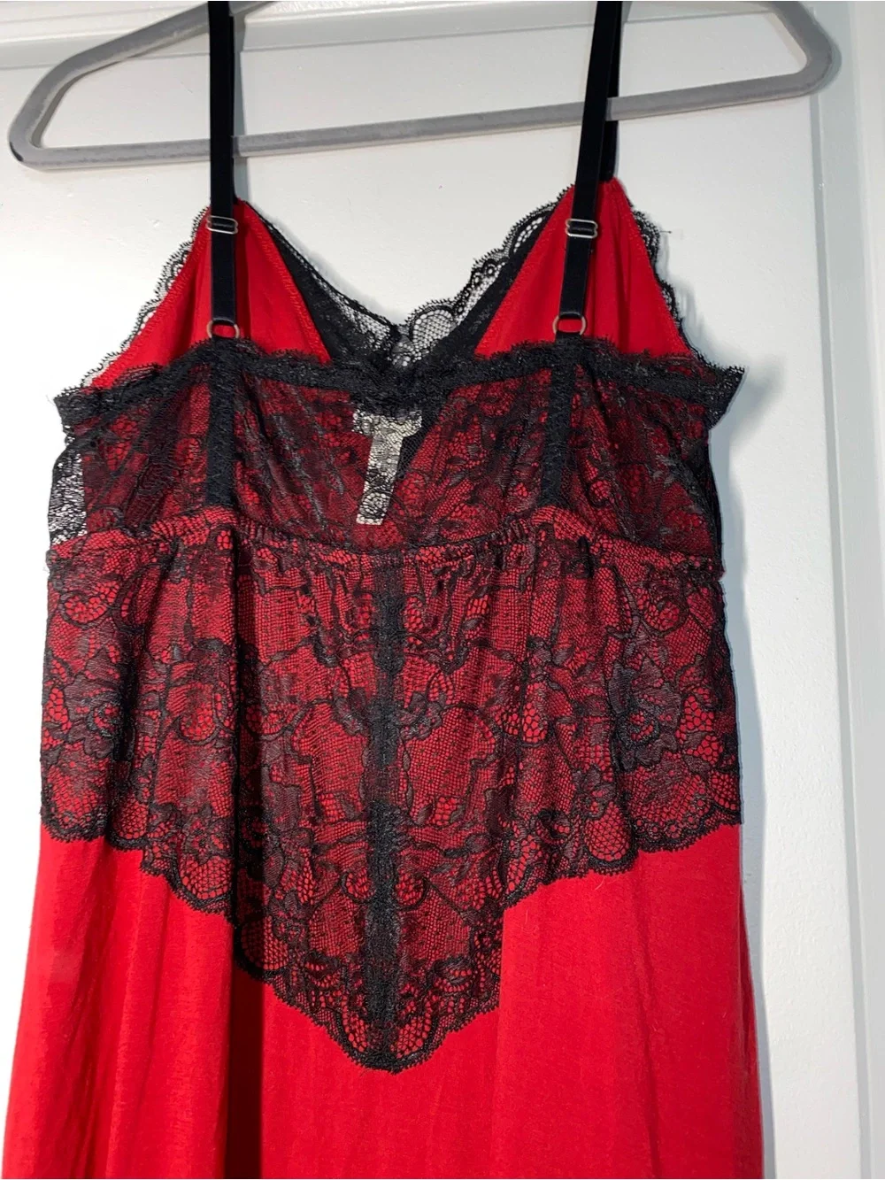 Soma Red Nightgown with Black Lace Trim - Picture 6 of 7
